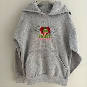 Vintage Port & Co Gray Hoodie with 'Fight Like a Girl' Embroidered Design Y Med
